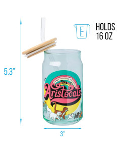 Vaso de cristal Silver Buffalo Los Aristogatos 473ml con tapa y popote 2