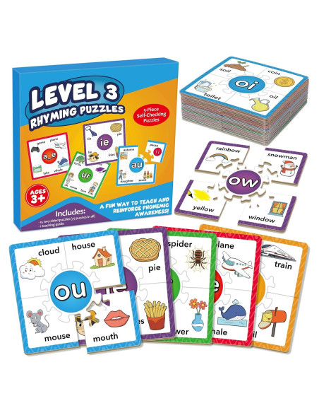 Juegos de Rompecabezas de Fonética Edulok - 15 Tarjetas para Niños