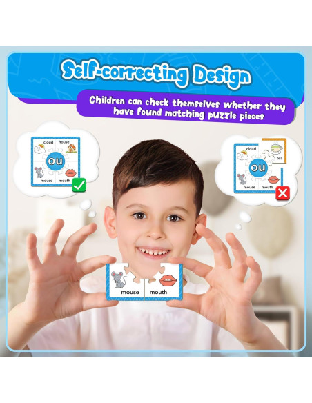 Juegos de Rompecabezas de Fonética Edulok - 15 Tarjetas para Niños