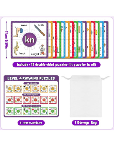 Juegos de Rompecabezas Fonéticos Edulok - 15 Tarjetas para Preescolar