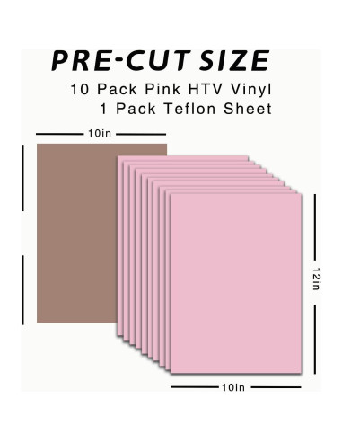 Vinilo de Transferencia de Calor Rosa Kenteer 10 Hojas 30.48x25.4cm