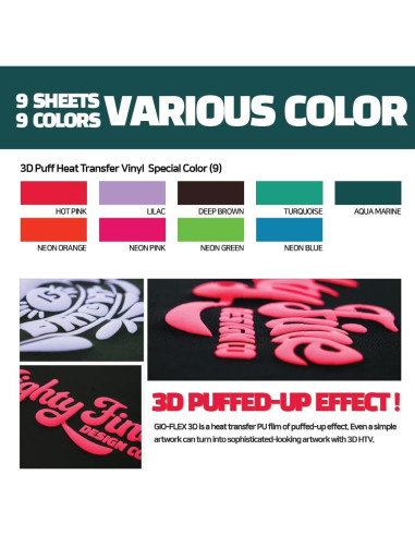 Vinilo de Transferencia Térmica 3D GIO-FLEX 9 Hojas 25.4x30.5cm