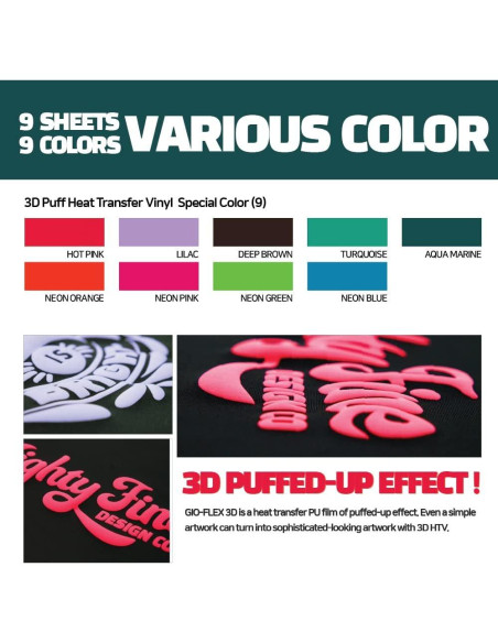 Vinilo de Transferencia Térmica 3D GIO-FLEX 9 Hojas 25.4x30.5cm