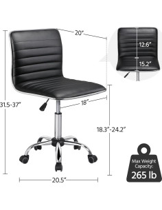 Silla de Tarea Ajustable Yaheetech de Cuero PU Negra 120 kg 2