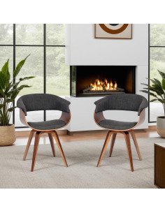 Silla de Comedor Armen Living Summer en Tela Carbón y Nogal 2