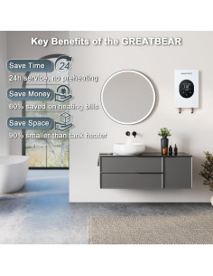 Calentador de Agua Eléctrico Sin Tanque GREATBEAR 6KW 240V 2