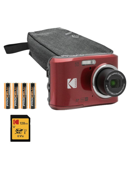 Cámara Digital Kodak PIXPRO FZ45 Zoom Amistoso Rojo + Accesorios