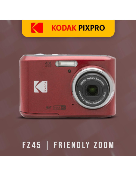 Cámara Digital Kodak PIXPRO FZ45 Zoom Amistoso Rojo + Accesorios