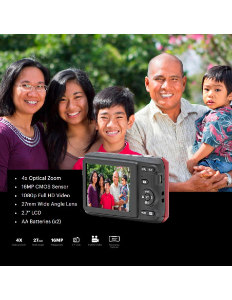 Cámara Digital Kodak PIXPRO FZ45 Zoom Amistoso Rojo + Accesorios