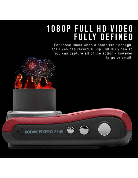 Cámara Digital Kodak PIXPRO FZ45 Zoom Amistoso Rojo + Accesorios