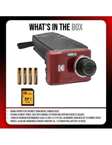 Cámara Digital Kodak PIXPRO FZ45 Zoom Amistoso Rojo + Accesorios
