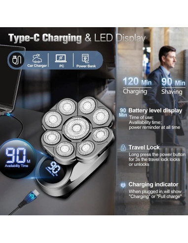 Afeitadora Eléctrica 9D Handsomemen Impermeable 5 en 1