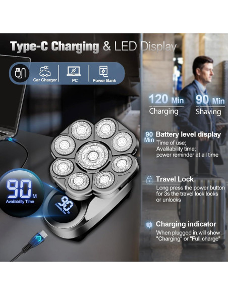 Afeitadora Eléctrica 9D Handsomemen Impermeable 5 en 1