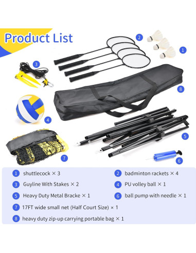 Set 2 en 1 de Badminton y Voleibol AZUNYYDS, Red Ajustable 5.18m