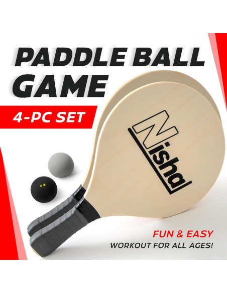 Juego de Paddle Ball Nisha - Set Completo con 2 Raquetas y 2 Pelotas