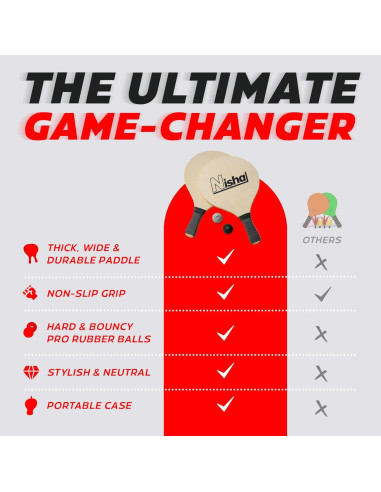 Juego de Paddle Ball Nisha - Set Completo con 2 Raquetas y 2 Pelotas