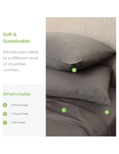 Conjunto de Sábanas Cariloha Aloha Soft 4 Piezas Rey Dividido Gris