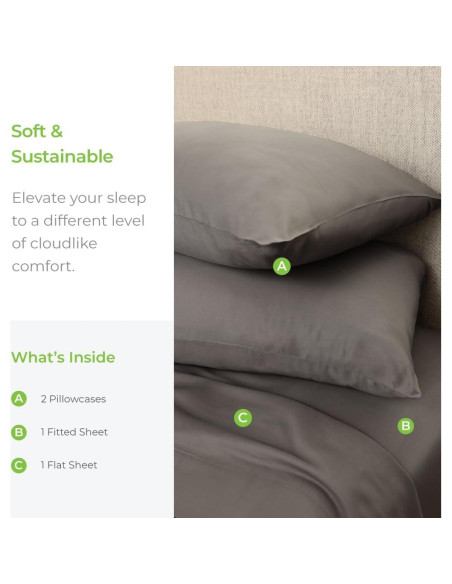 Conjunto de Sábanas Cariloha Aloha Soft 4 Piezas Rey Dividido Gris