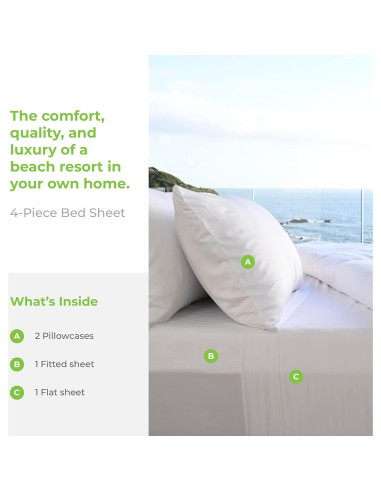 Conjunto de Sábanas de Satén Cariloha 4 Piezas Reina Viscosa