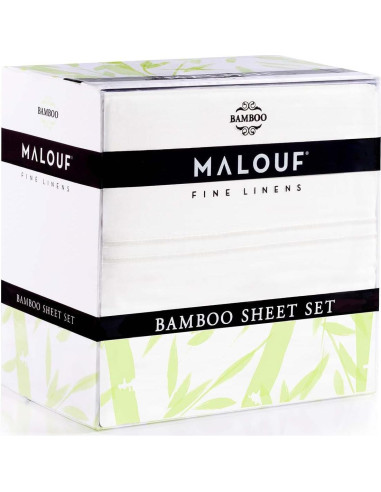 Juego de Sábanas Individual MALOUF 100% Rayón de Bambú Blanco