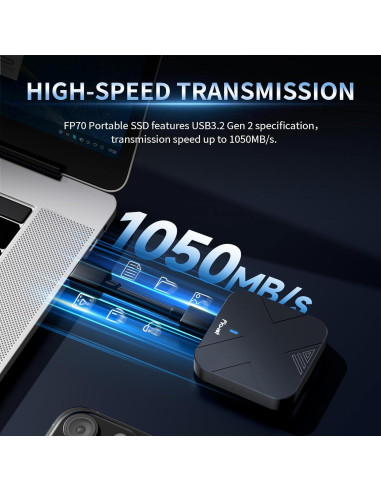 SSD Externo Fikwot FP70 500GB USB 3.2 1050MB/s Gris