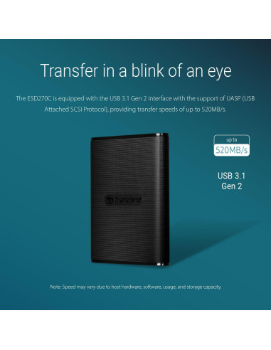Transcend ESD270 250GB SSD Externo USB 3.1 para iPhone, PC