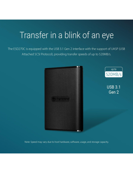 Transcend ESD270 250GB SSD Externo USB 3.1 para iPhone, PC