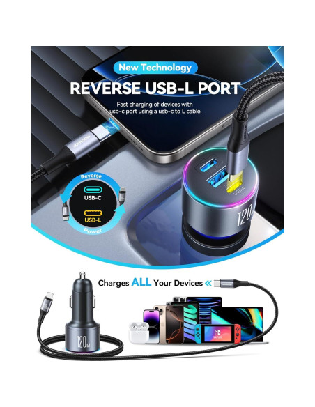 Cargador de Coche USB C JOYROOM 120W 3 Puertos Carga Rápida Cargador de Coche USB C JOYROOM 120W 3 Puertos Carga Rápida