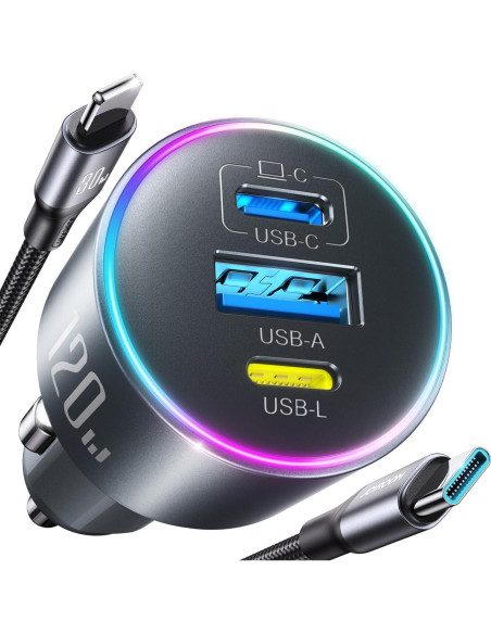 Cargador de Coche USB C JOYROOM 120W 3 Puertos Carga Rápida Cargador de Coche USB C JOYROOM 120W 3 Puertos Carga Rápida