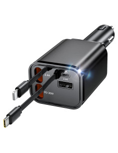 Cargador de Coche Retráctil COCIVIVRE 4 en 1 USB C 69W