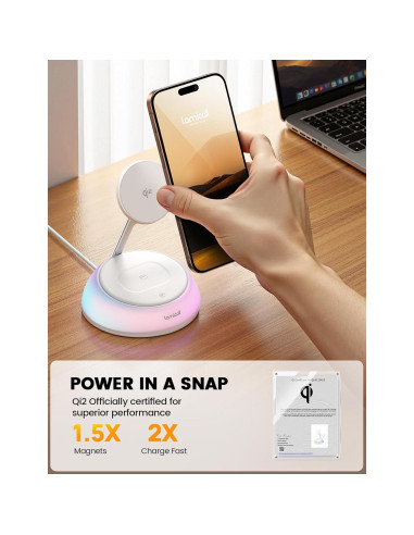 Soporte de Cargador Inalámbrico Lamicall 4 en 1 Qi2 15W