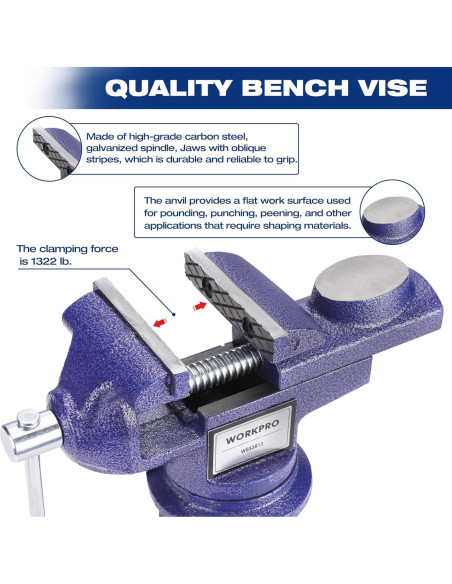 Mordaza de Banco WORKPRO 6.35 cm Base Giratoria 360 Mordaza de Banco WORKPRO 6.35 cm Base Giratoria 360