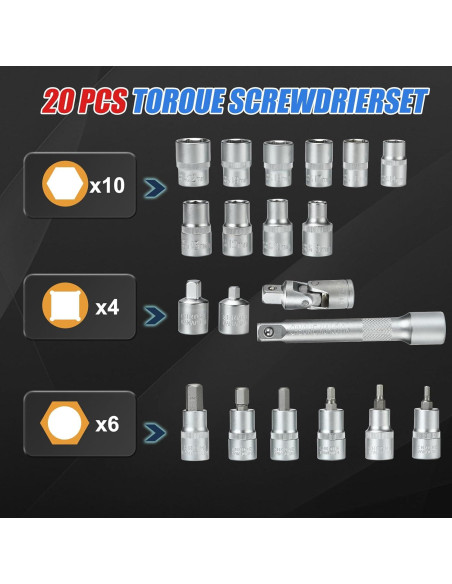 Juego de Adaptadores de Par Digital Yousnerc 1/2" 10-200 Nm