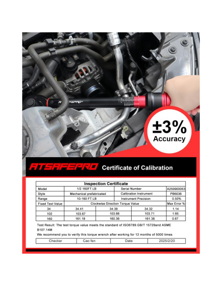Llave de Torque 1/2" ATsafepro 10-160 Ft-Lb (13.60-217 Nm) Precisa