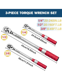 Juego de 3 Llaves de Torque VANPO 1/4 3/8 1/2 Pulgadas 2.26-216.05 Nm 2
