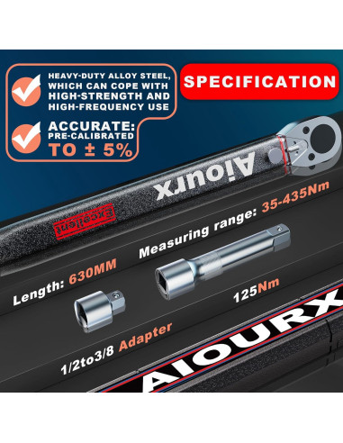 Juego de Llave de Torque Aiourx 1/2" 20-295 ft-lb 3 Piezas