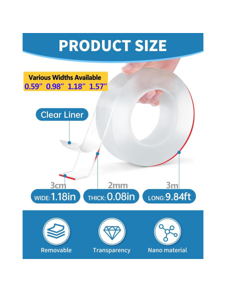 Cinta Doble Cara Teskyer Nano Adhesiva 3 m x 3 cm Fuerte Cinta Doble Cara Teskyer Nano Adhesiva 3 m x 3 cm Fuerte