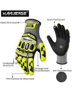 Guantes de Trabajo MANUSAGE TPR9070 Amarillo M Antivibración 2