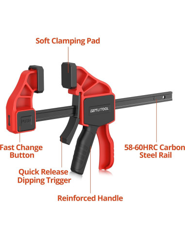 Abrazaderas de Carpintería GETLITOOL 6 Pulgadas 2 Pcs 165 lbs