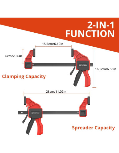Abrazaderas de Carpintería GETLITOOL 6 Pulgadas 2 Pcs 165 lbs