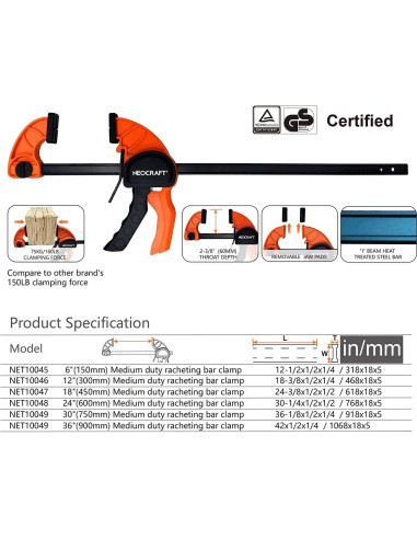 Abrazadera de Barrotes Neocraft 45.72 cm Ajustable 158.76 kg