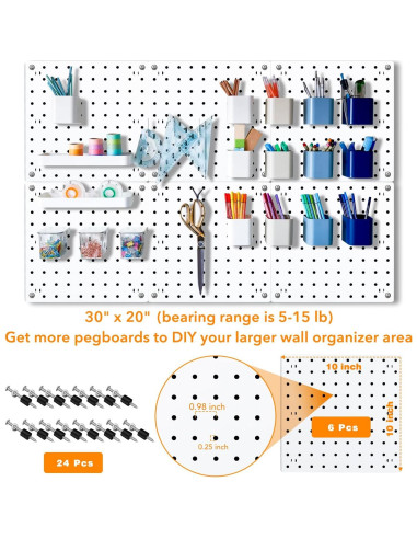 Organizador de Pared Tablero Perforado SKYFOOST 6 Piezas Blanco