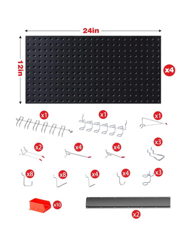 Organizador de Pared Ultrawall Negro, 4 Pegboards y 59 Piezas