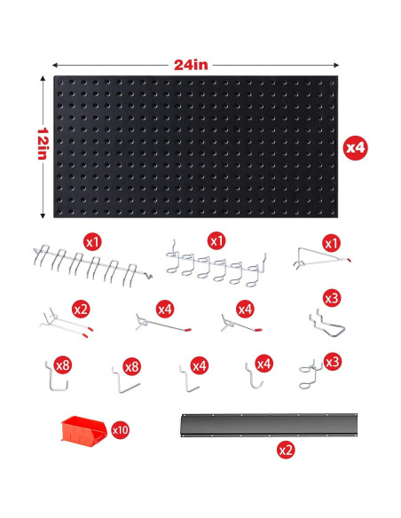 Organizador de Pared Ultrawall Negro, 4 Pegboards y 59 Piezas