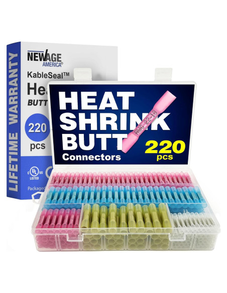 Kit de Conectores Termocontraíbles New Age 220 Piezas AWG 26-10
