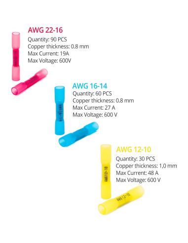 Kit de Conectores de Empalme de Calor Wirefy 180 PCS - 22-10 AWG