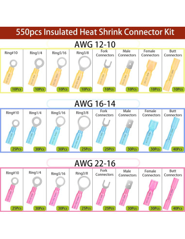 Kit de Conectores Termocontraíbles Twippo 550 Piezas 22-10AWG