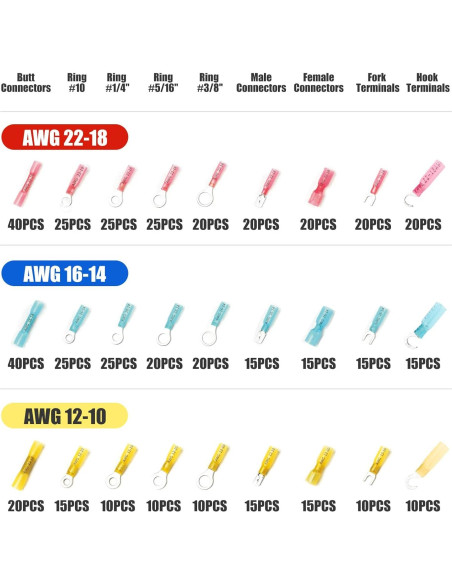 Kit de Conectores Termoretráctiles Intashi 520PCS AWG 22-10