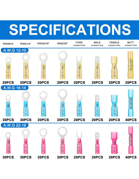 Kit de Conectores Eléctricos Aislados Plustool 560PCS AWG22-10