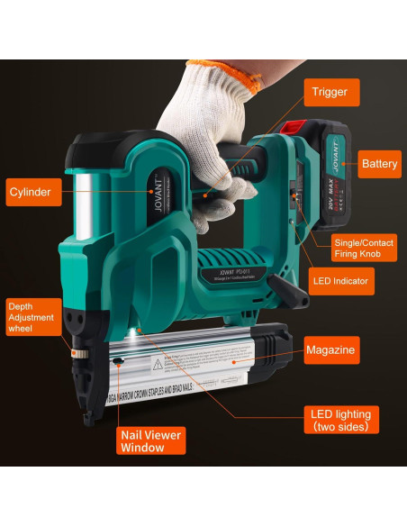 Clavadora eléctrica 2-en-1 JOVANT 20V con 800 clavos y grapas